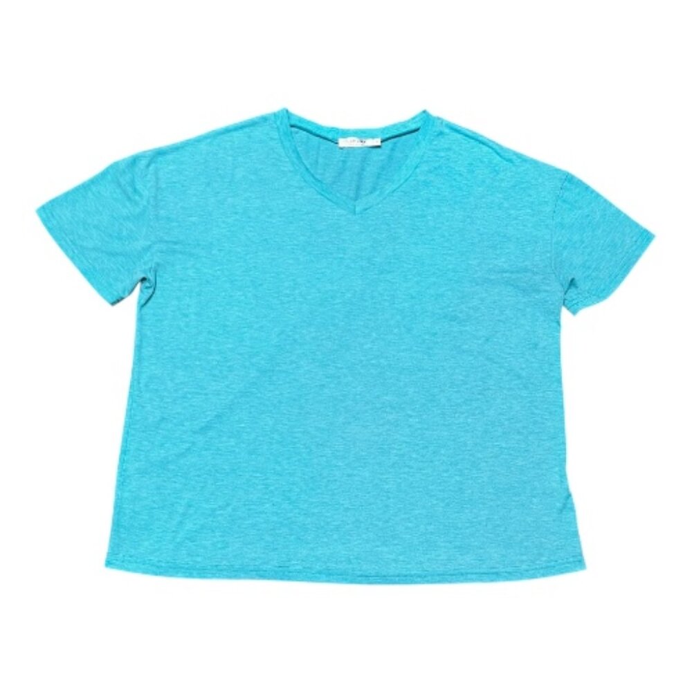 Locube Womens Short Sleeve Turquoise V-neck T-shirt Workout Casual Leisure Sz XL